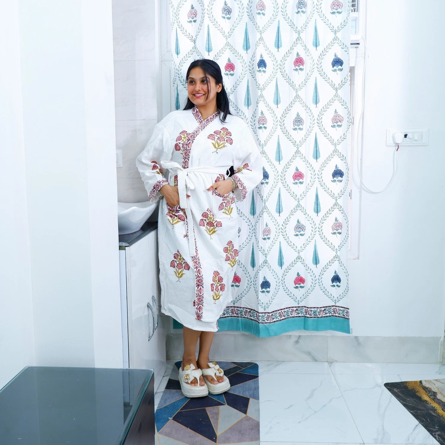 Cotton Hand block Bathrobe - Gulmukhi - Tarvik