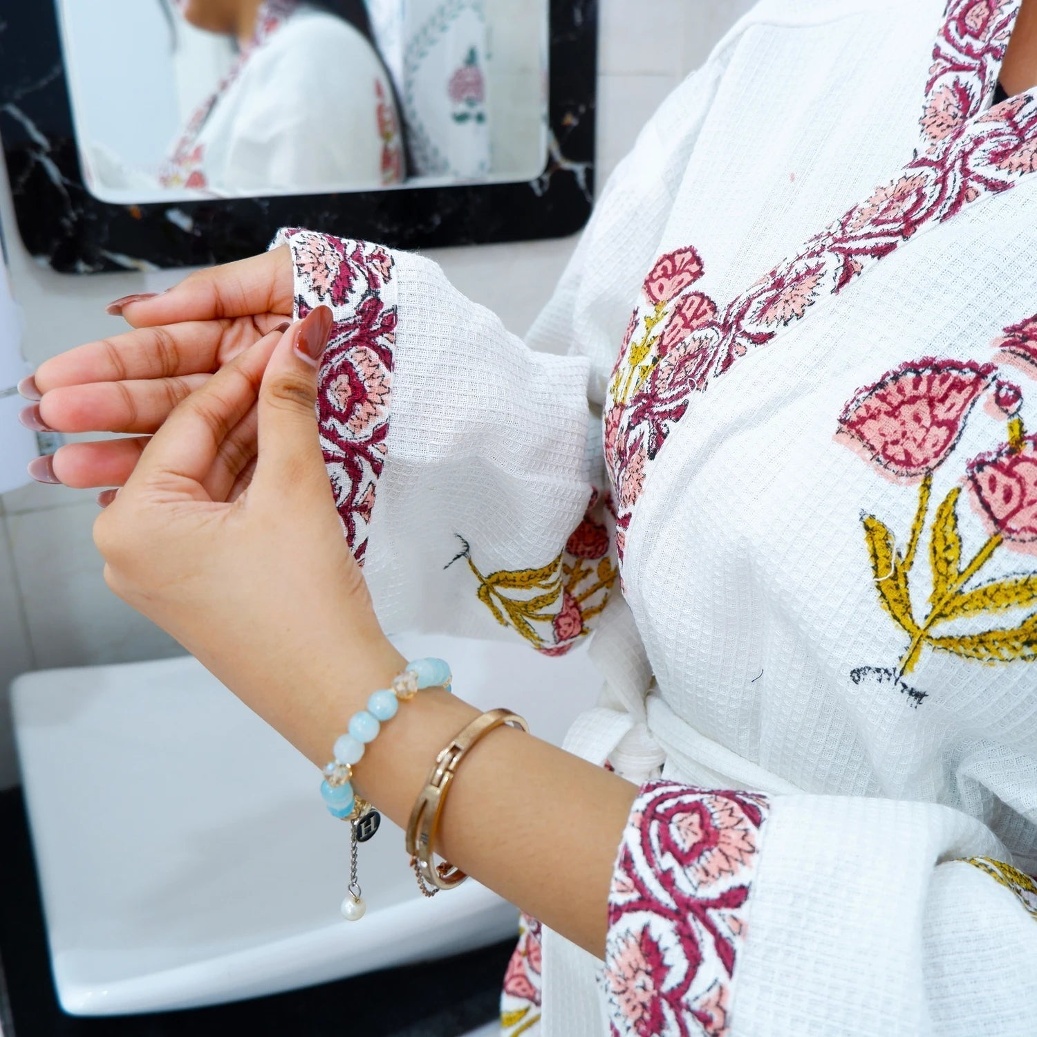 Cotton Hand block Bathrobe - Gulmukhi - Tarvik