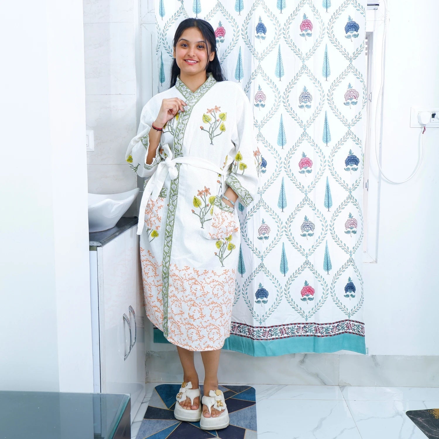 Cotton Hand block Bathrobe - Kilkari - Tarvik