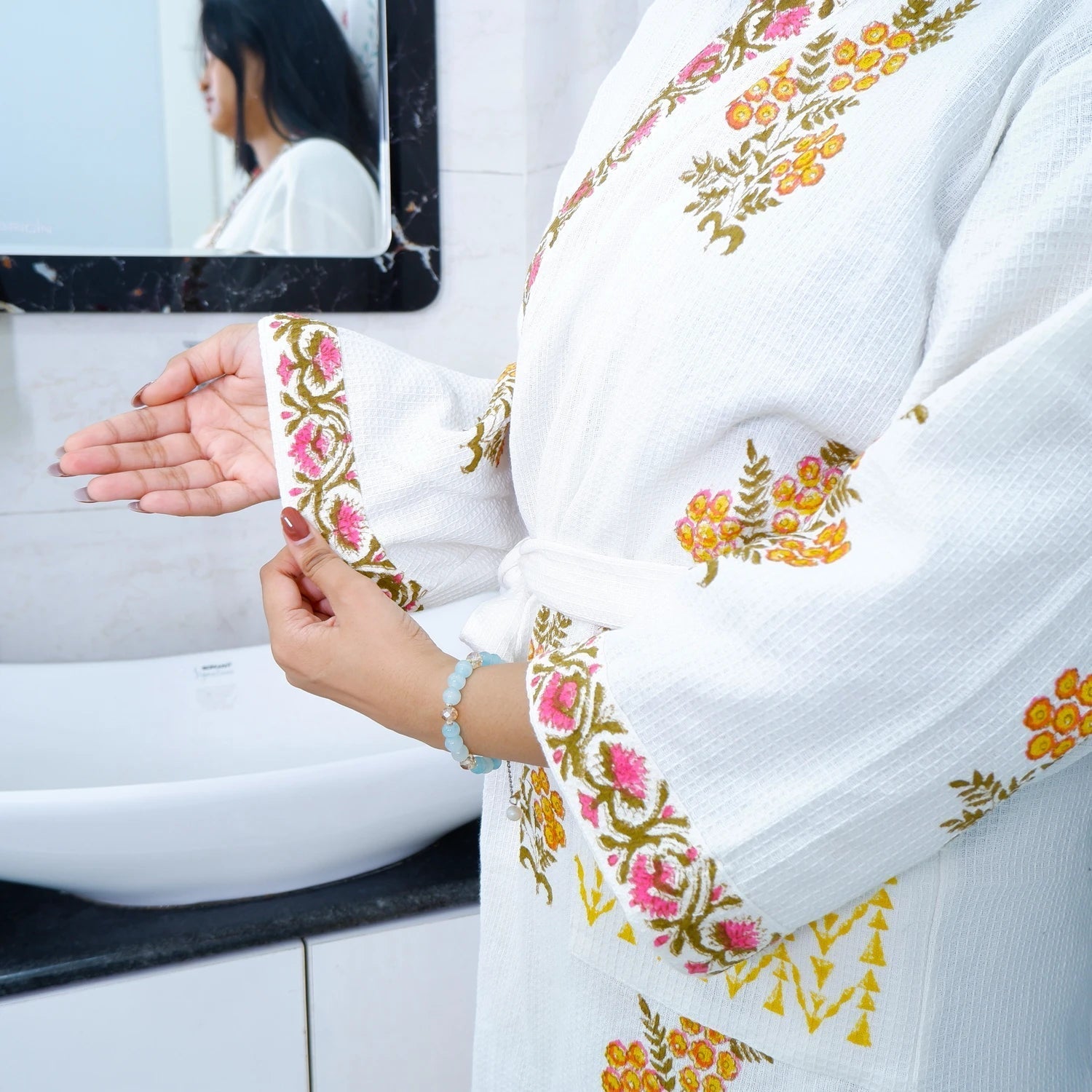 Cotton Hand block Bathrobe - Zarina - Tarvik