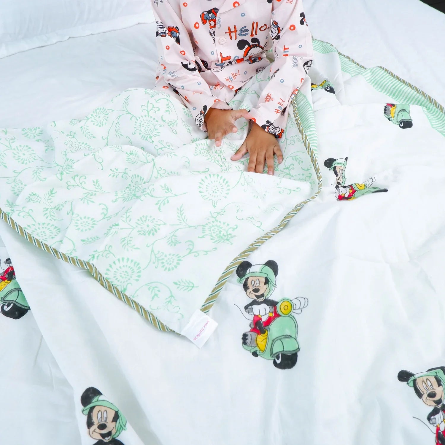Single Bed Mickey scooter Handblocked printed Children Dohar - Housi