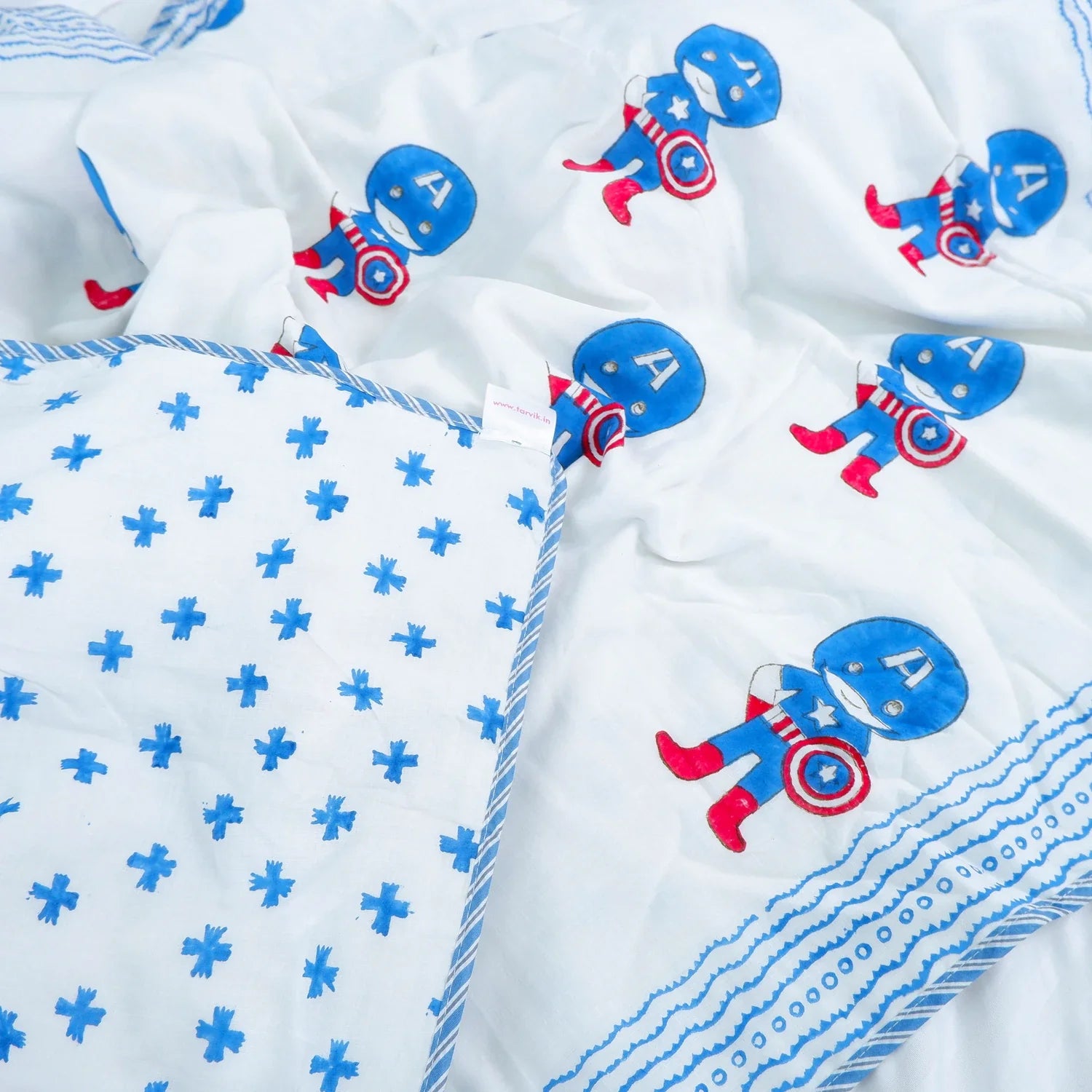 Single Bed Captain America Handblock Printed Children Bed Dohar - Housi