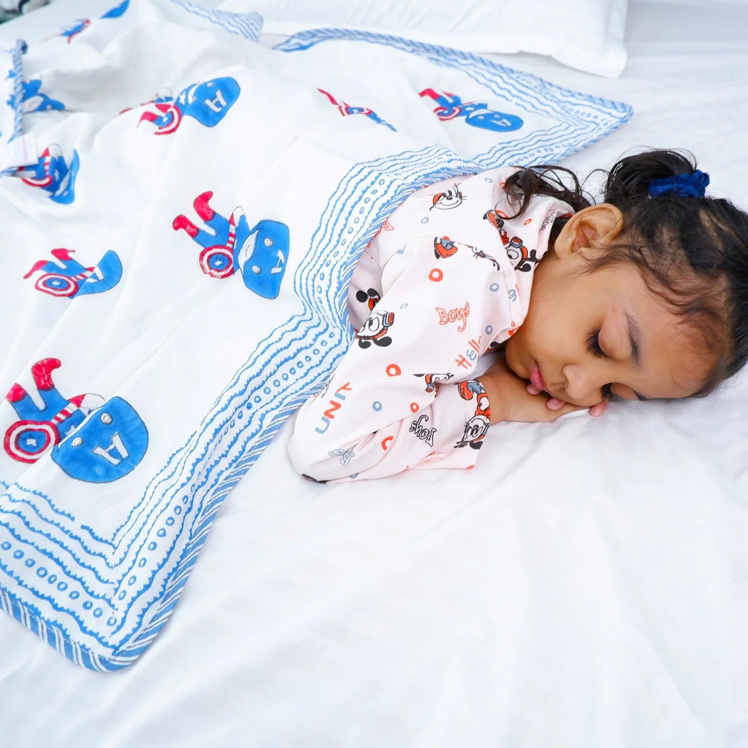 Single Bed Captain America Handblock Printed Children Bed Dohar - Housi