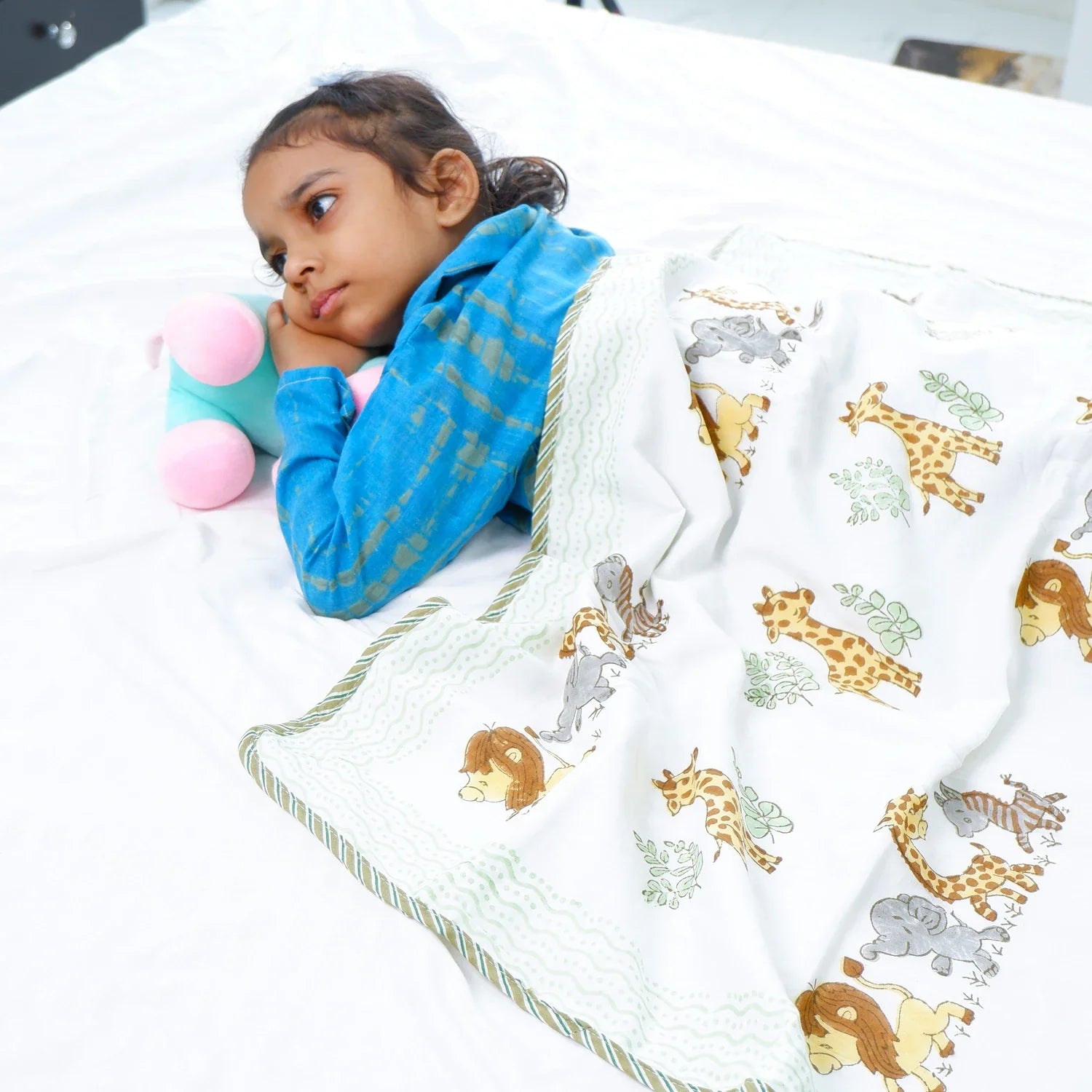 Single Bed Jungle Handblocked Printed Children Bed Dohar - Housi