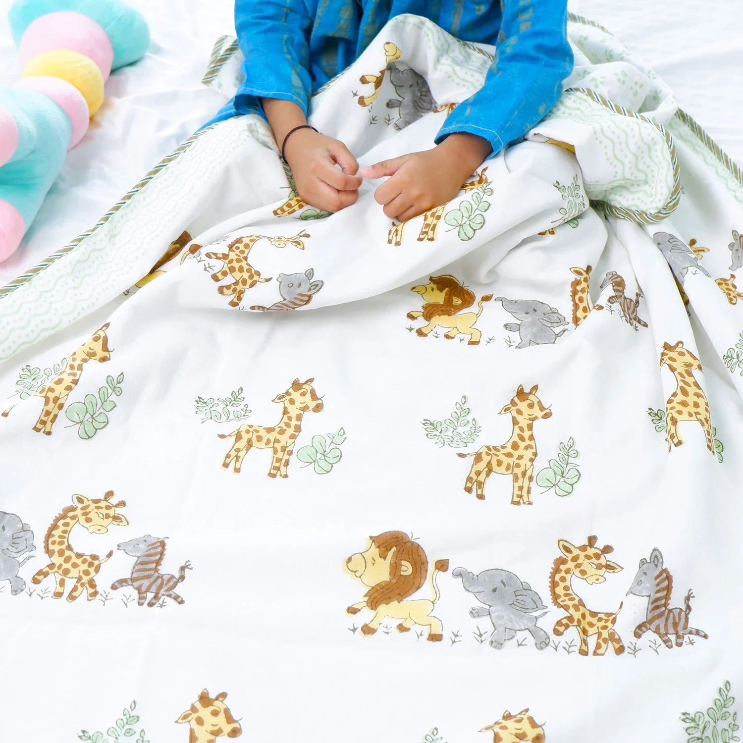 Single Bed Jungle Handblocked Printed Children Bed Dohar - Housi
