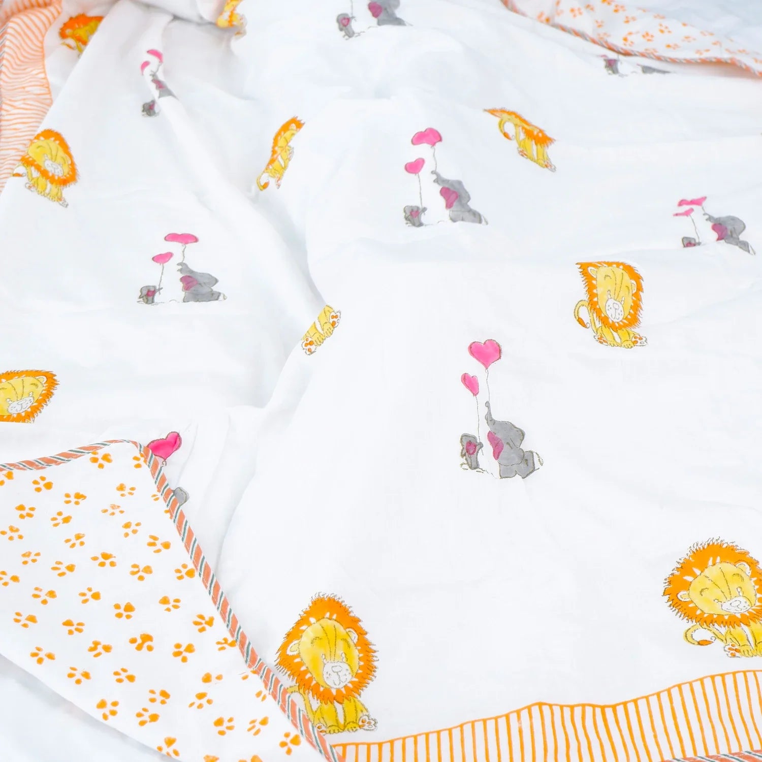 Single Bed Lion Handblock Printed Children Bed Dohar - Housi
