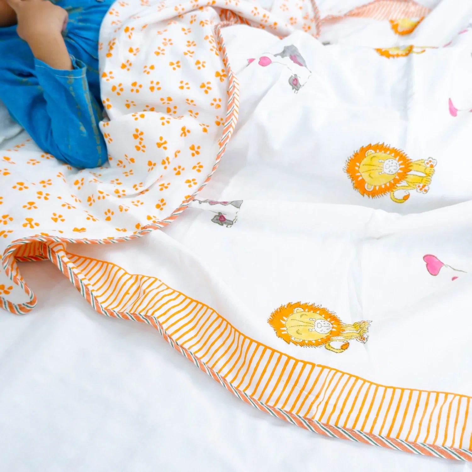 Single Bed Lion Handblock Printed Children Bed Dohar - Housi