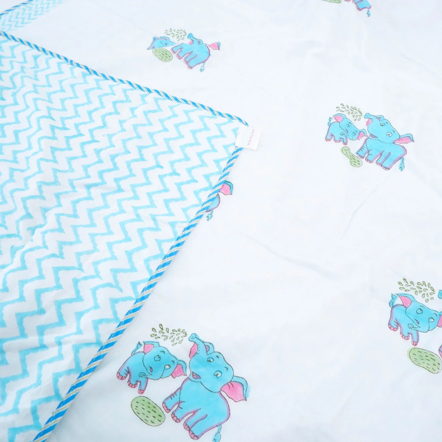Single Bed Cute elephant Hand block Printed Children Bed Dohar - Housi