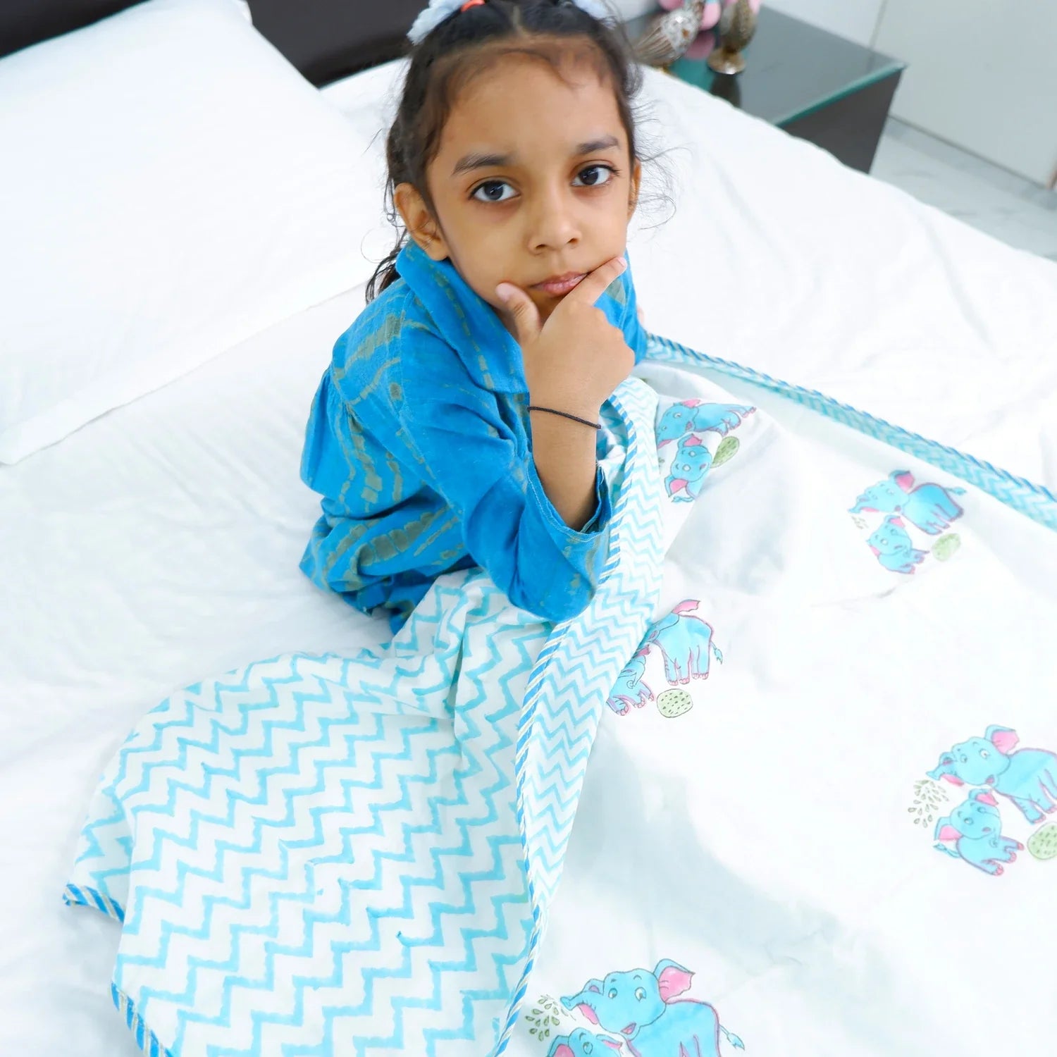 Single Bed Cute elephant Hand block Printed Children Bed Dohar - Housi