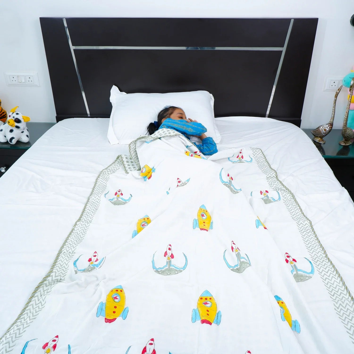 Single Bed Space Handblock Printed Children Bed Dohar - Housi