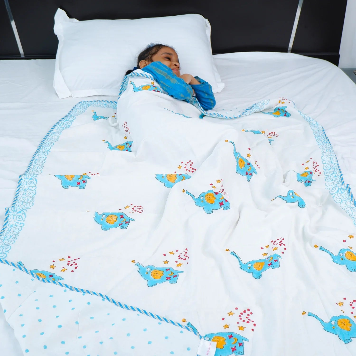 Single Bed Love Handblock Printed Children Bed Dohar - Housi