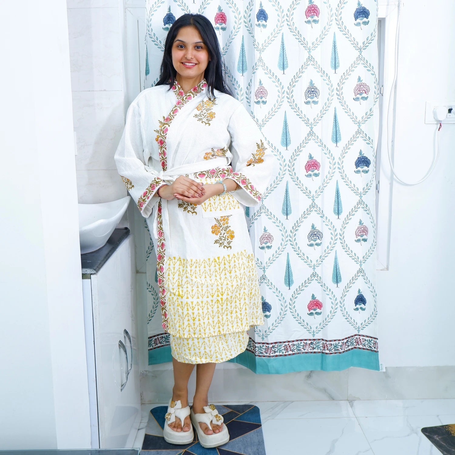 Cotton Hand block Bathrobe - Zarina - Tarvik